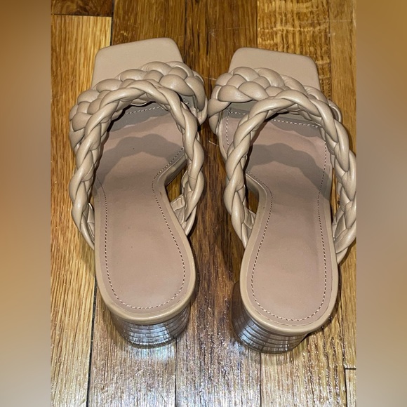 Women's Braided Heeled Sandals Backless Square Open Toe Block Slide Sandals - Picture 2 of 6